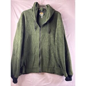 Cabelas Polartec Fleece Hoodie Full Zip Jacket Green Pockets Soft Warm Size XL